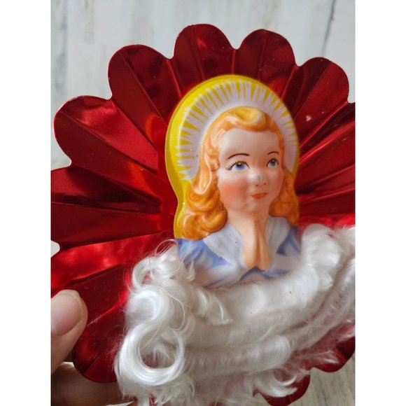 Vintage aluminum angel cherub red tree topper metal mini blow mold Xmas tree - Picture 2 of 11